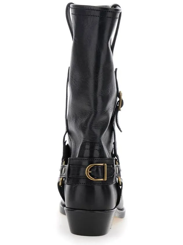'Heiko' Black Ankle Boots With Studs And Ring In Leather Woman