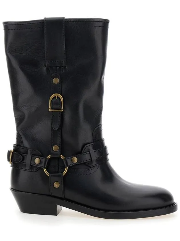 'Heiko' Black Ankle Boots With Studs And Ring In Leather Woman