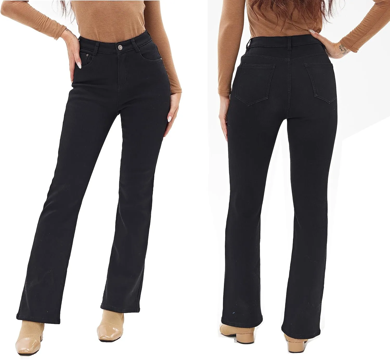 heipeiwa Women's Winter Fleece Lined Thermal Flare Bootcut Jeans High Waist Denim Pants