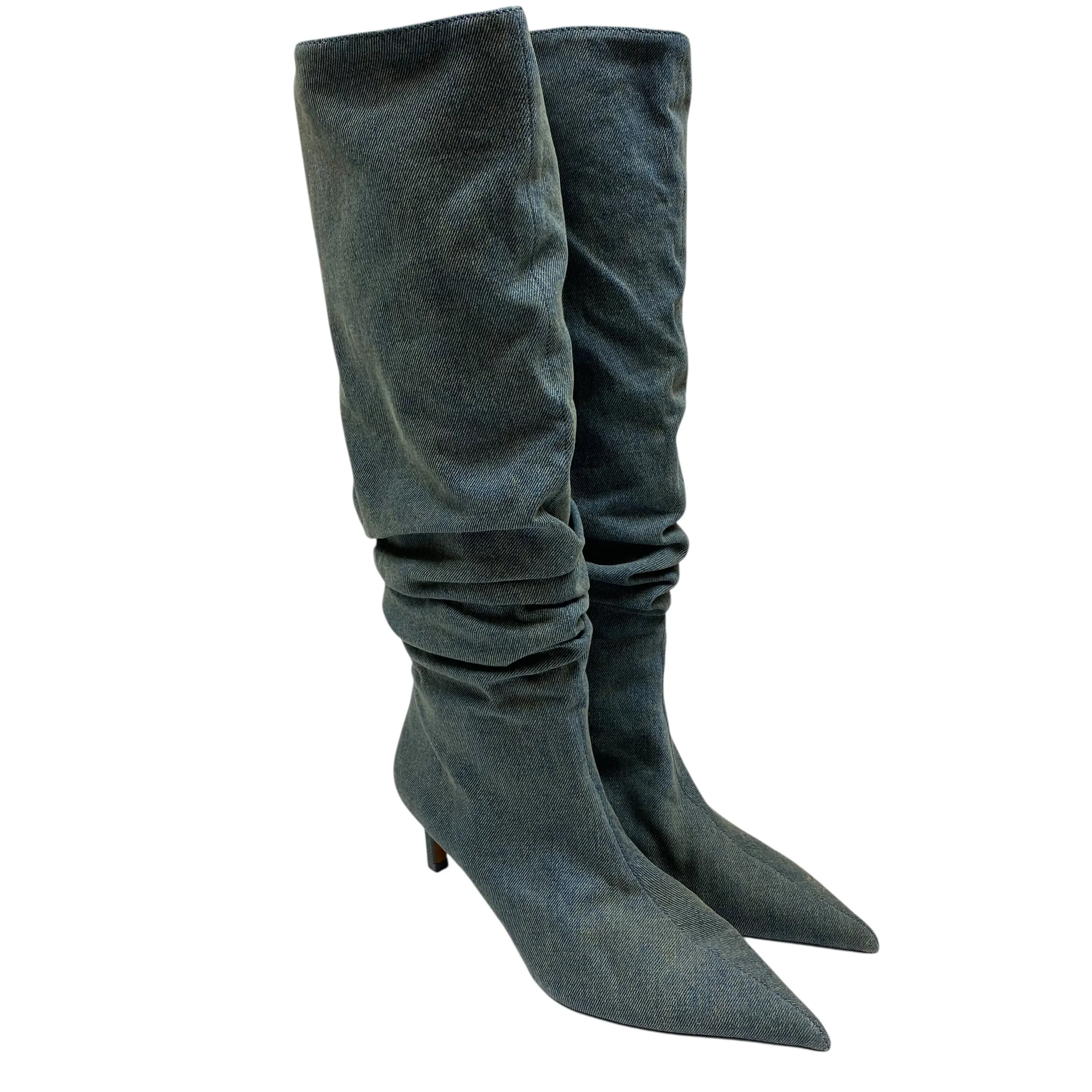 Essential Street Boots Boots Knee Heels By Zara In Blue Denim, Size:6.5