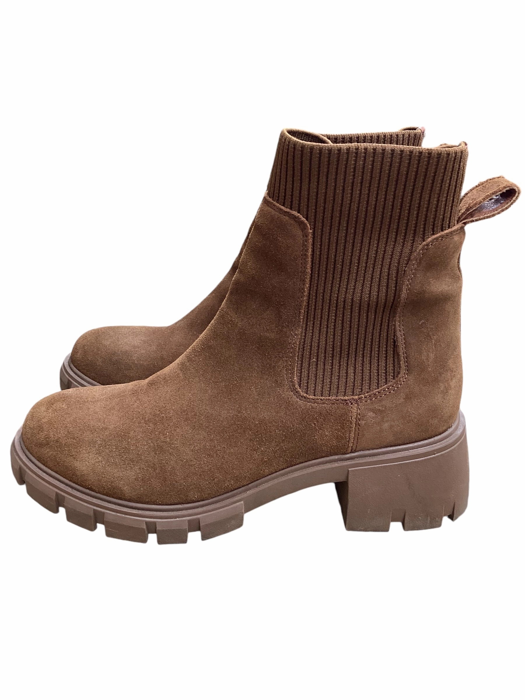 Protective Finish Mountain Climber Canvas Upper Boots Ankle Heels By Steve Madden In Brown, Size: 9.5