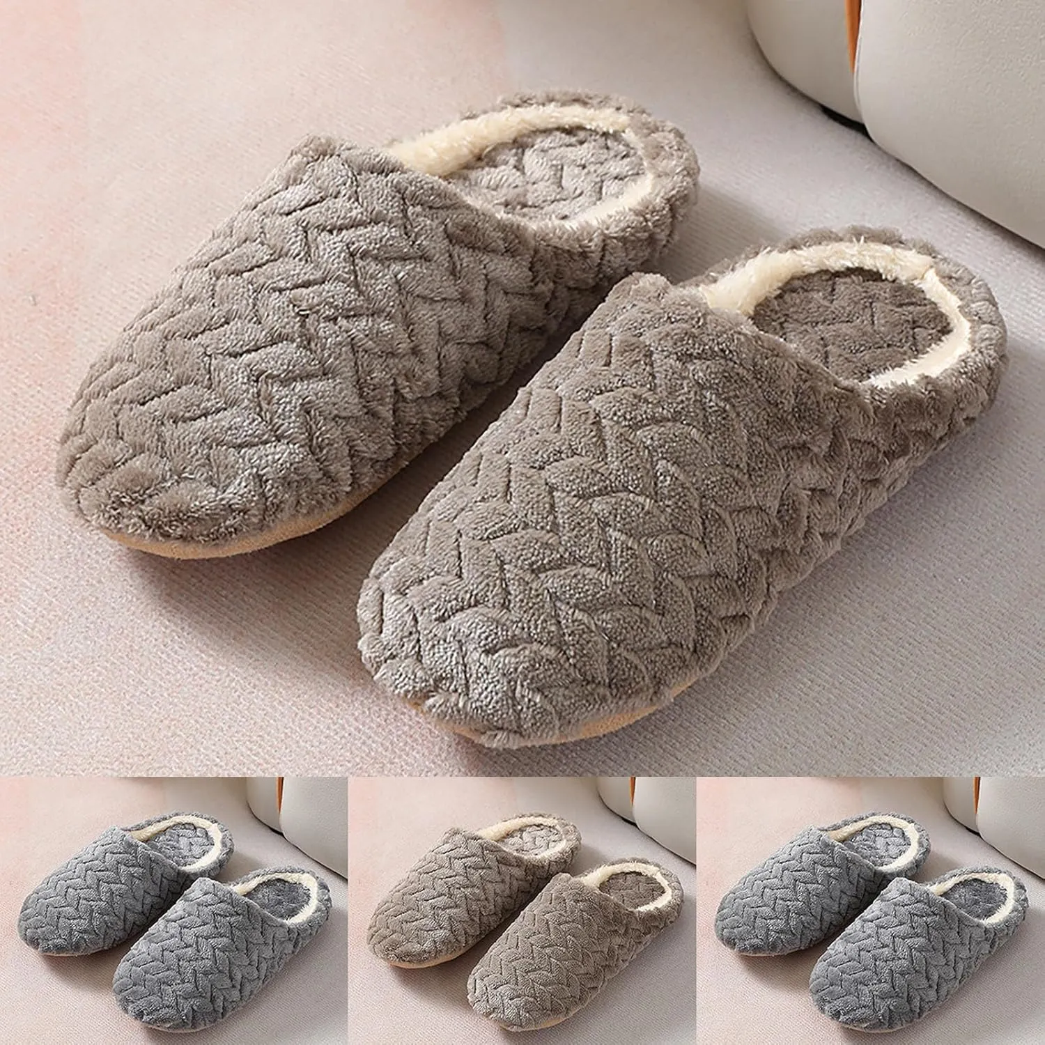 House Slippers for Woman Fuzzy Memory Foam Slippers Cozy Bedroom Slippers Plush Warm Slip-on Indoor Shoes