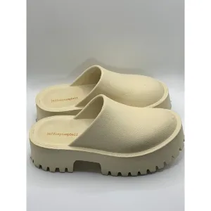 JEFFREY CAMPBELL Women's Beige Clogge Round-Toe Slip-On Chunky Clogs SZ 7