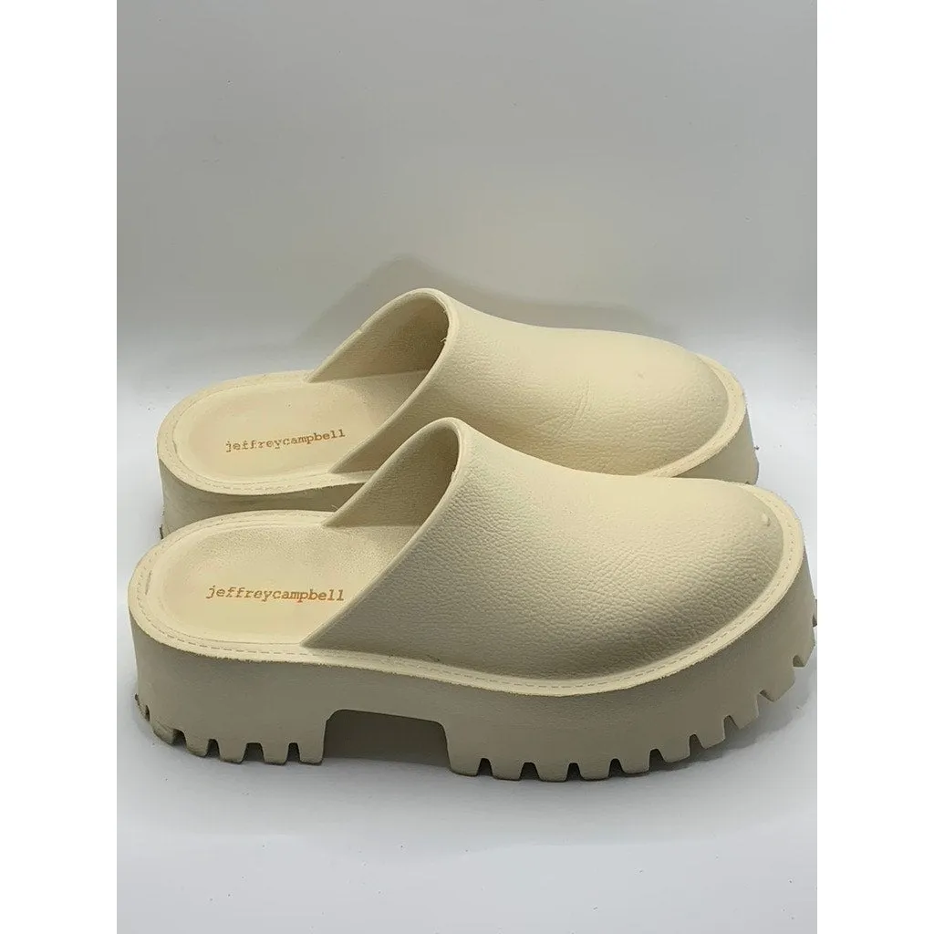 JEFFREY CAMPBELL Women's Beige Clogge Round-Toe Slip-On Chunky Clogs SZ 7