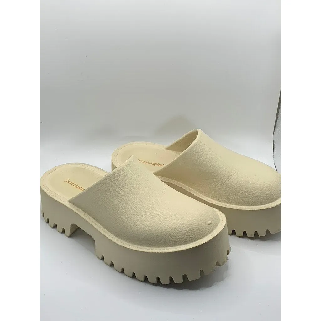 JEFFREY CAMPBELL Women's Beige Clogge Round-Toe Slip-On Chunky Clogs SZ 7