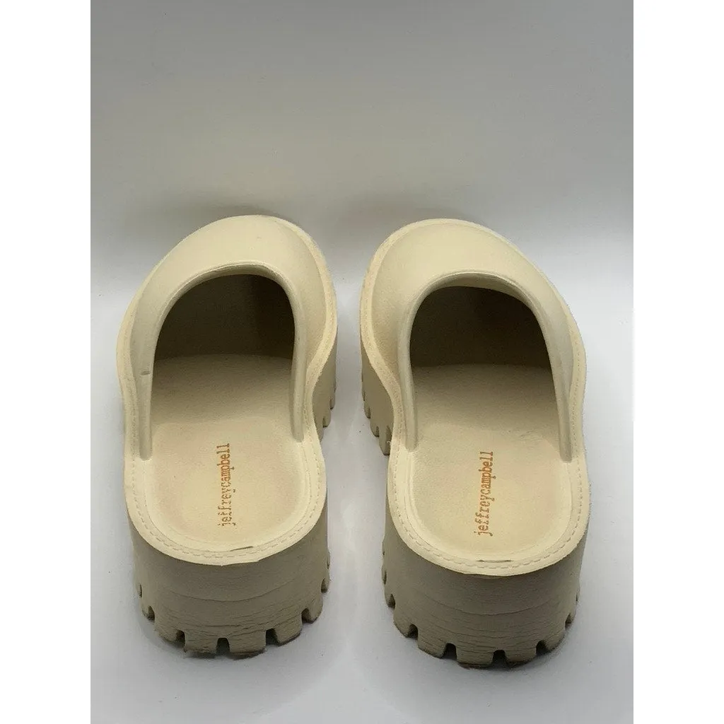 JEFFREY CAMPBELL Women's Beige Clogge Round-Toe Slip-On Chunky Clogs SZ 7