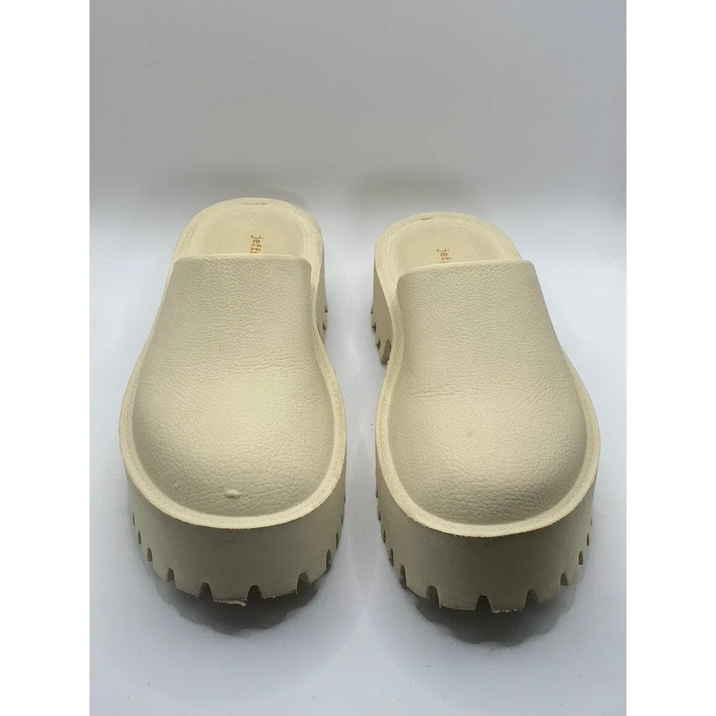 JEFFREY CAMPBELL Women's Beige Clogge Round-Toe Slip-On Chunky Clogs SZ 7