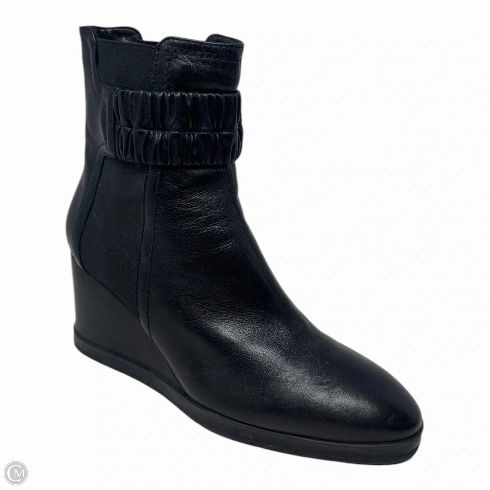 Jewel Nappa Leather Wedge Boots Ankle Heels By Aquatalia In Black, Size: 9 Impact Diffusion Tech