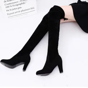 Joskaa New High Boots Over The Knee Boots Abrasive Leather Thick Heels High Boots Large Size High Boots Women's Shoes