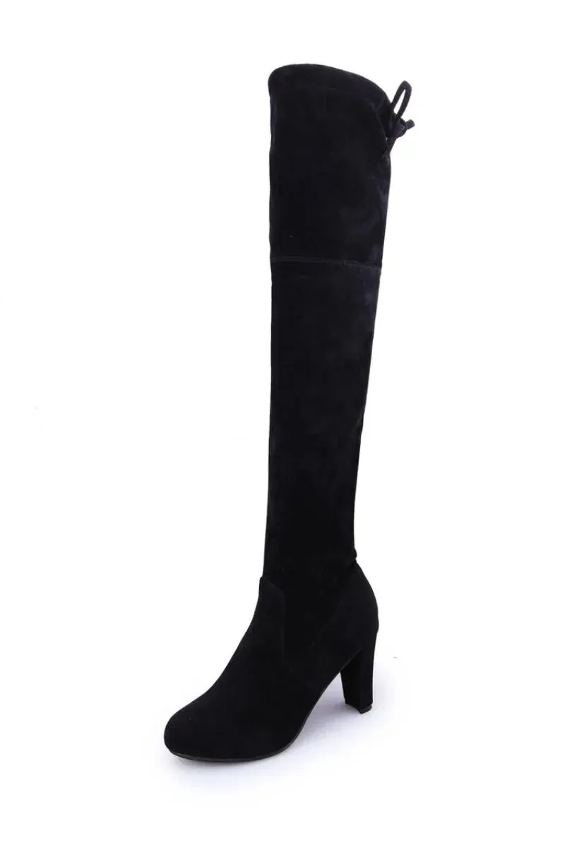 Joskaa New High Boots Over The Knee Boots Abrasive Leather Thick Heels High Boots Large Size High Boots Women's Shoes