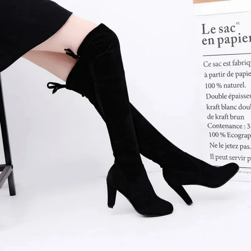Joskaa New High Boots Over The Knee Boots Abrasive Leather Thick Heels High Boots Large Size High Boots Women's Shoes