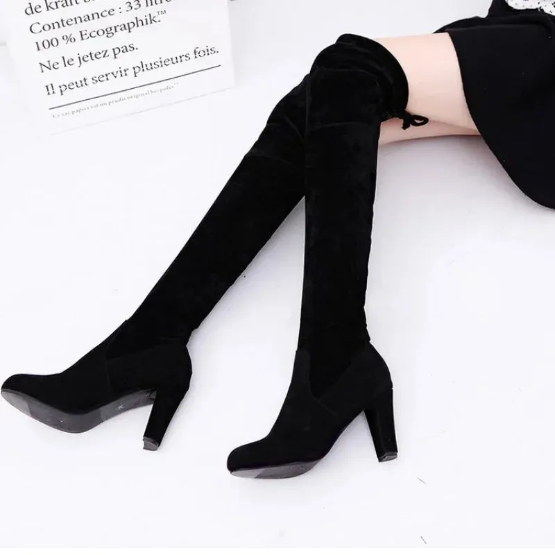 Joskaa New High Boots Over The Knee Boots Abrasive Leather Thick Heels High Boots Large Size High Boots Women's Shoes