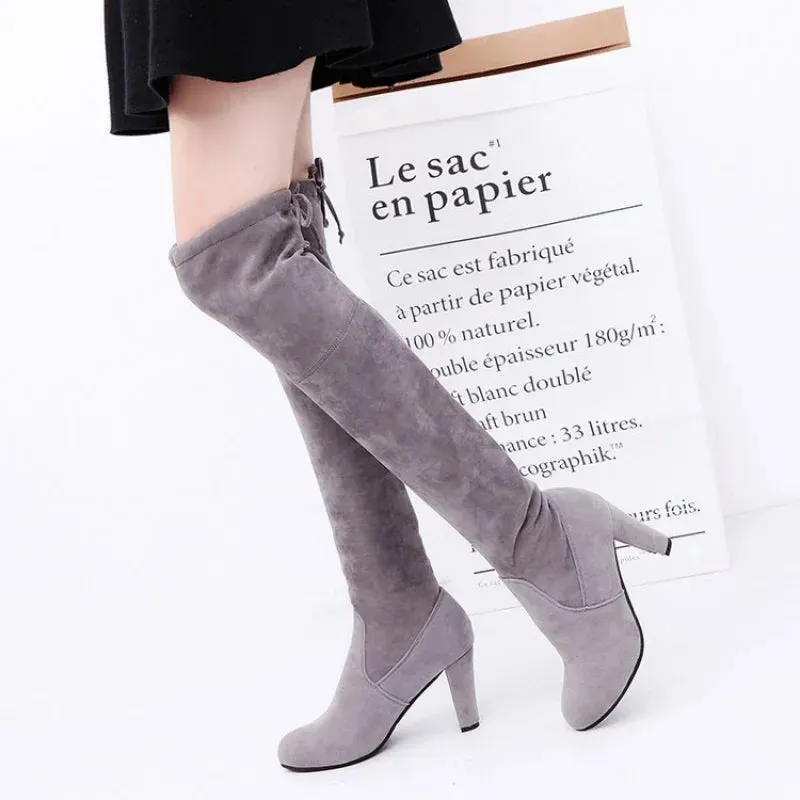 Joskaa New High Boots Over The Knee Boots Abrasive Leather Thick Heels High Boots Large Size High Boots Women's Shoes