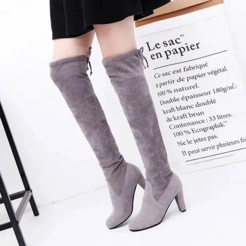 Joskaa New High Boots Over The Knee Boots Abrasive Leather Thick Heels High Boots Large Size High Boots Women's Shoes