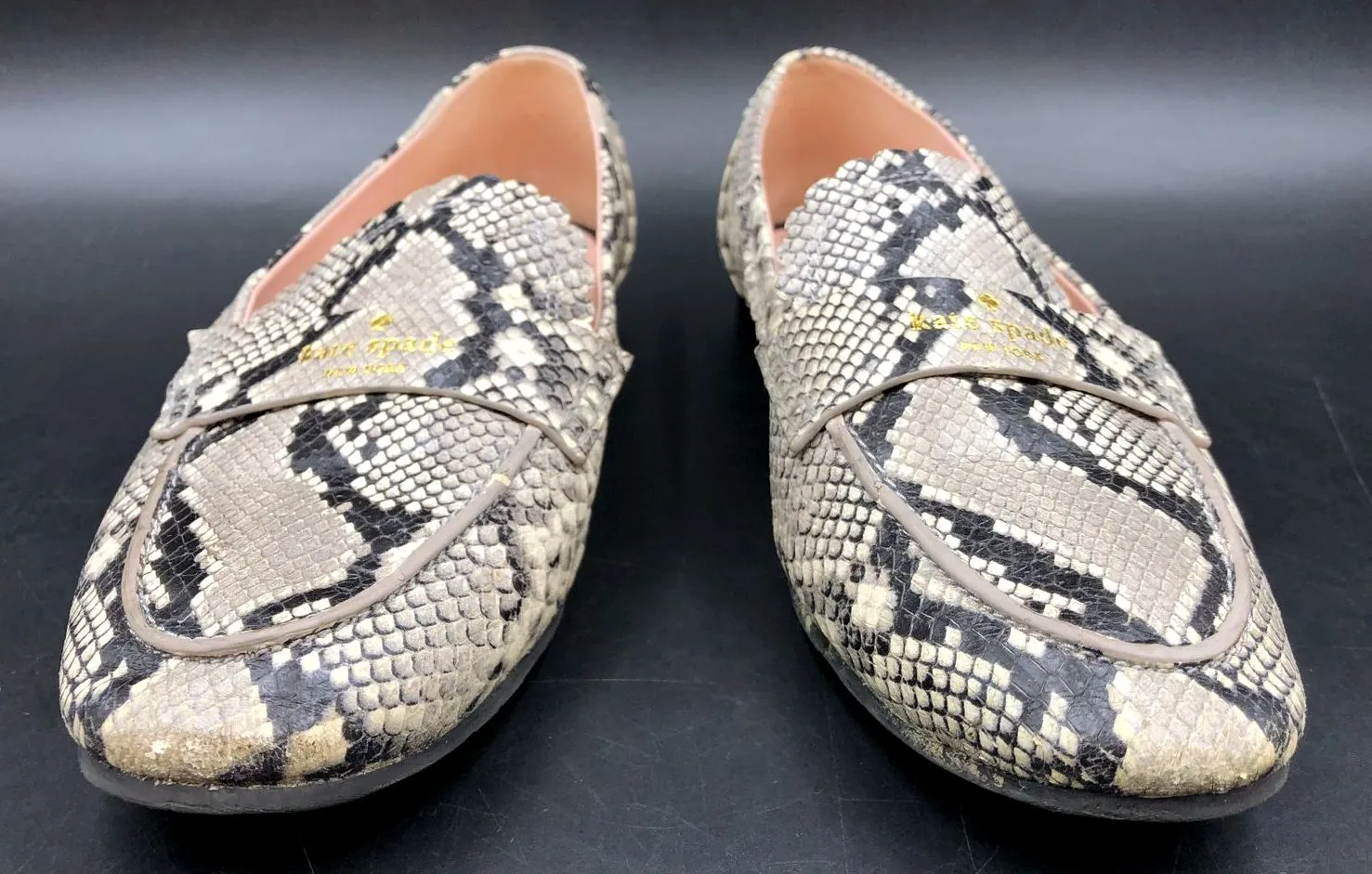Kate Spade 'Cara Flora' Women's Grey Snake Print Leather Flats - Sz 8.5B ( COA)