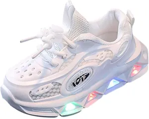 Kids Light Up Shoes Toddler Boys Girls LED Mesh Breathable Lightweight Walking Sneakers Lace Up Luminous Shoes