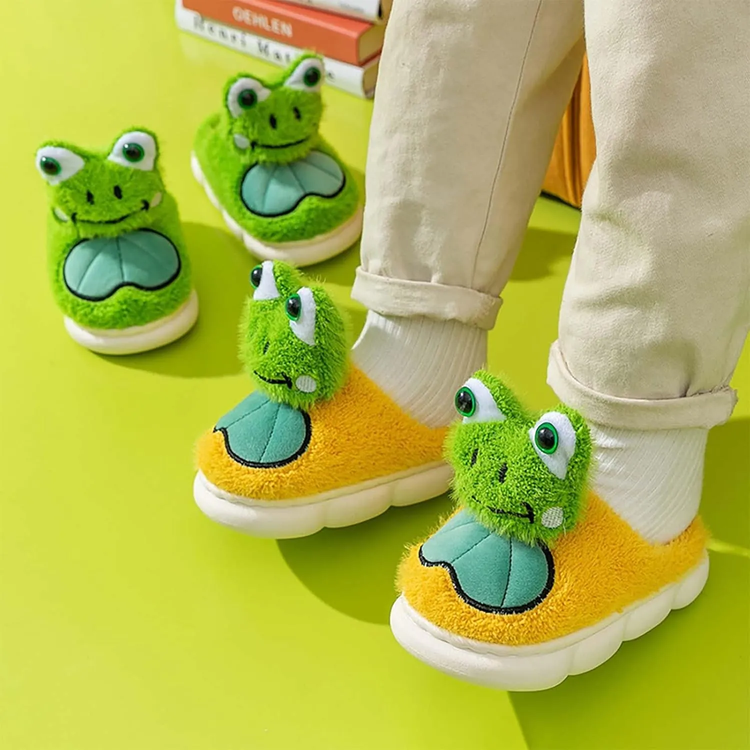 Kids Shoes Frog Slippers Toddler House Slippers Boys Girls Plush Fuzzy Animal Slippers Kids Winter Indoor Household