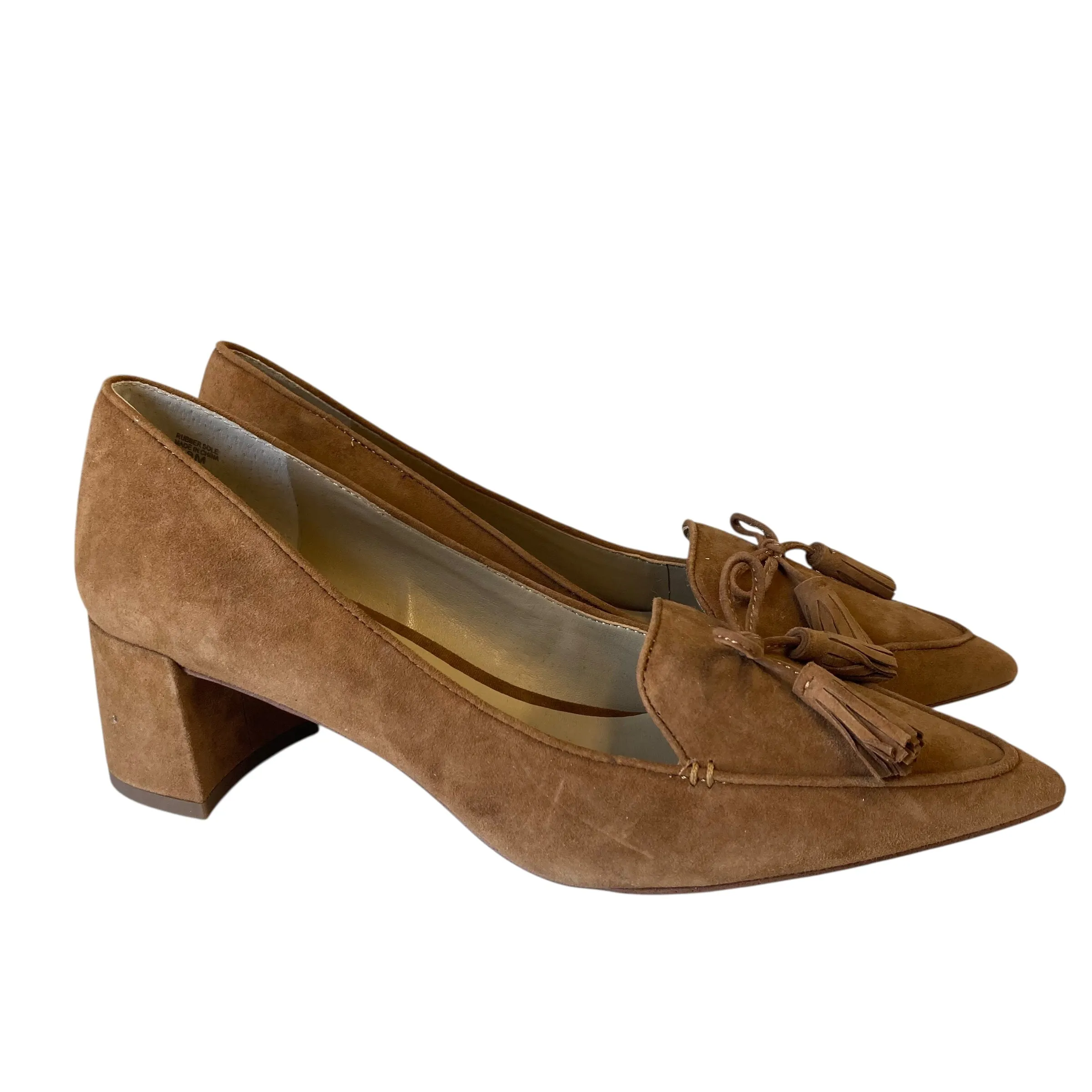 Runway Style Luxury Dress Shoes Shoes Heels Block By Ann Taylor In Tan, Size:8