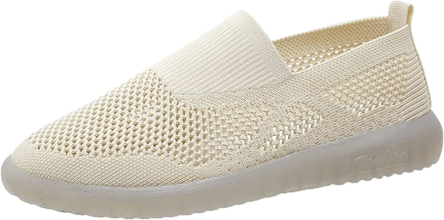 Ladies Fashion Solid Color Mesh Breathable Comfortable Flat Casual Shoes Casual Shoes for Men Suede (Beige, 7)