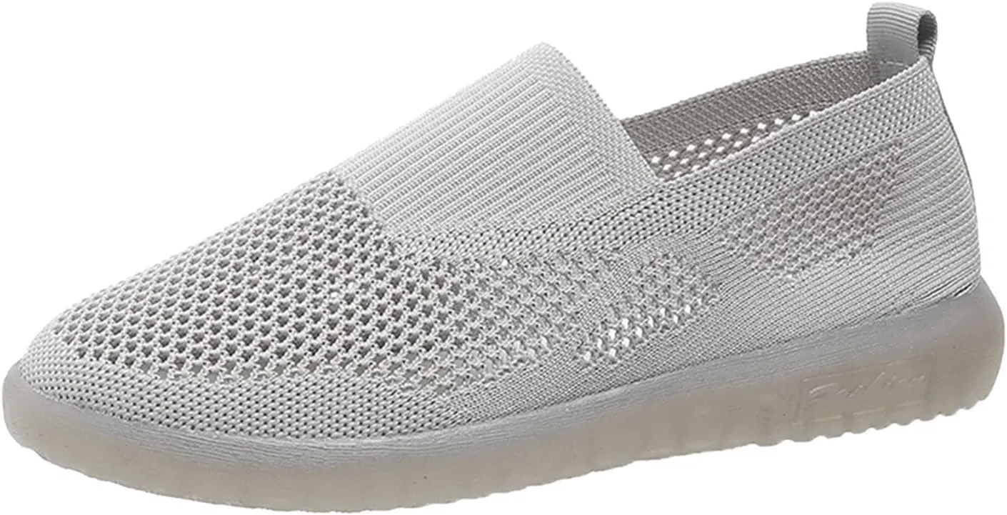 Ladies Fashion Solid Color Mesh Breathable Comfortable Flat Casual Shoes Casual Shoes for Men Suede (Grey, 9)