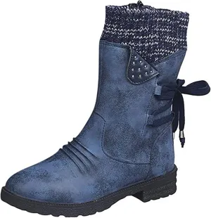 Ladmiple Cowboy Boots For Women Wide Calf Knee High Fashion Western Pointed Toe Chunky Heel Side Zipper Cowgirl Boots