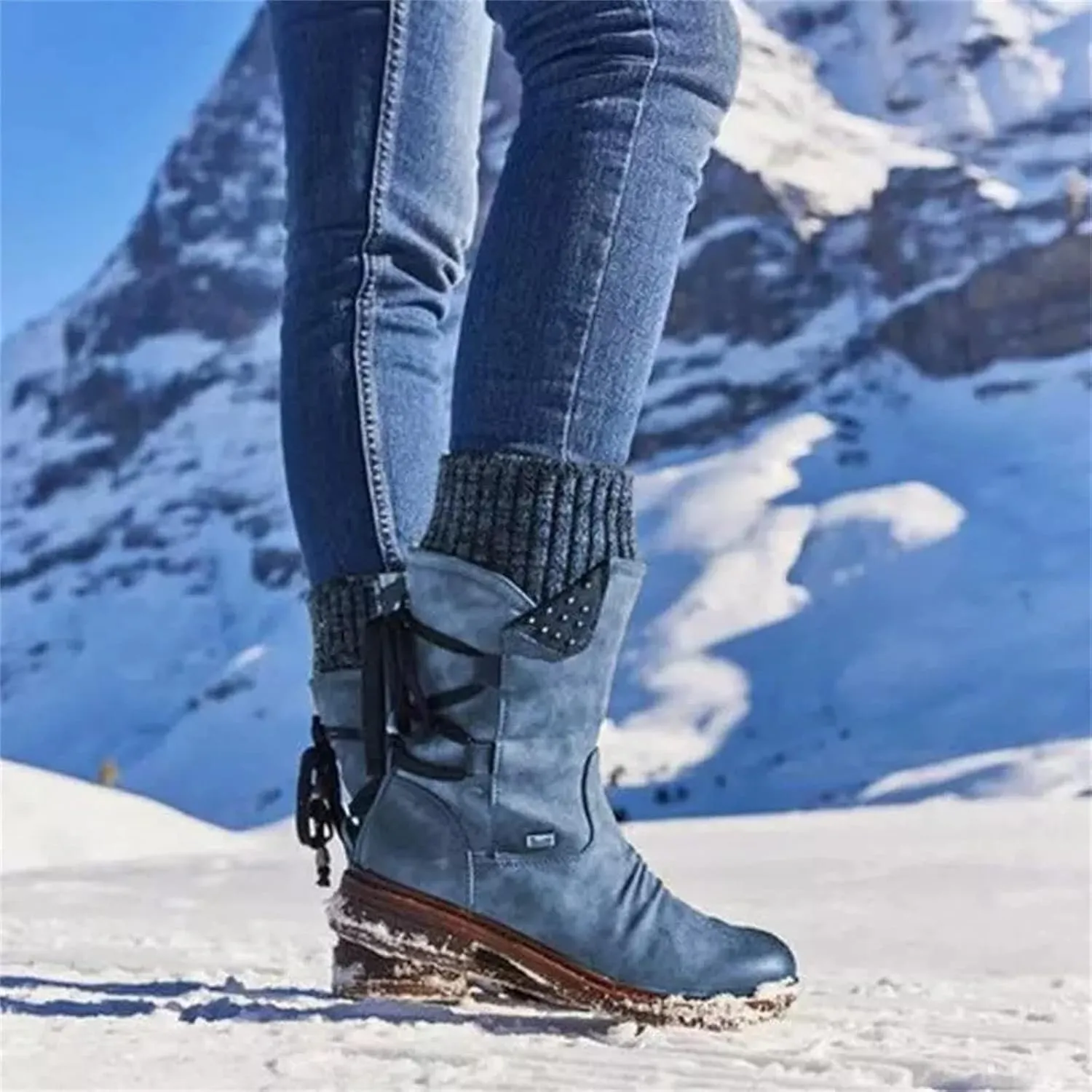Ladmiple Cowboy Boots For Women Wide Calf Knee High Fashion Western Pointed Toe Chunky Heel Side Zipper Cowgirl Boots