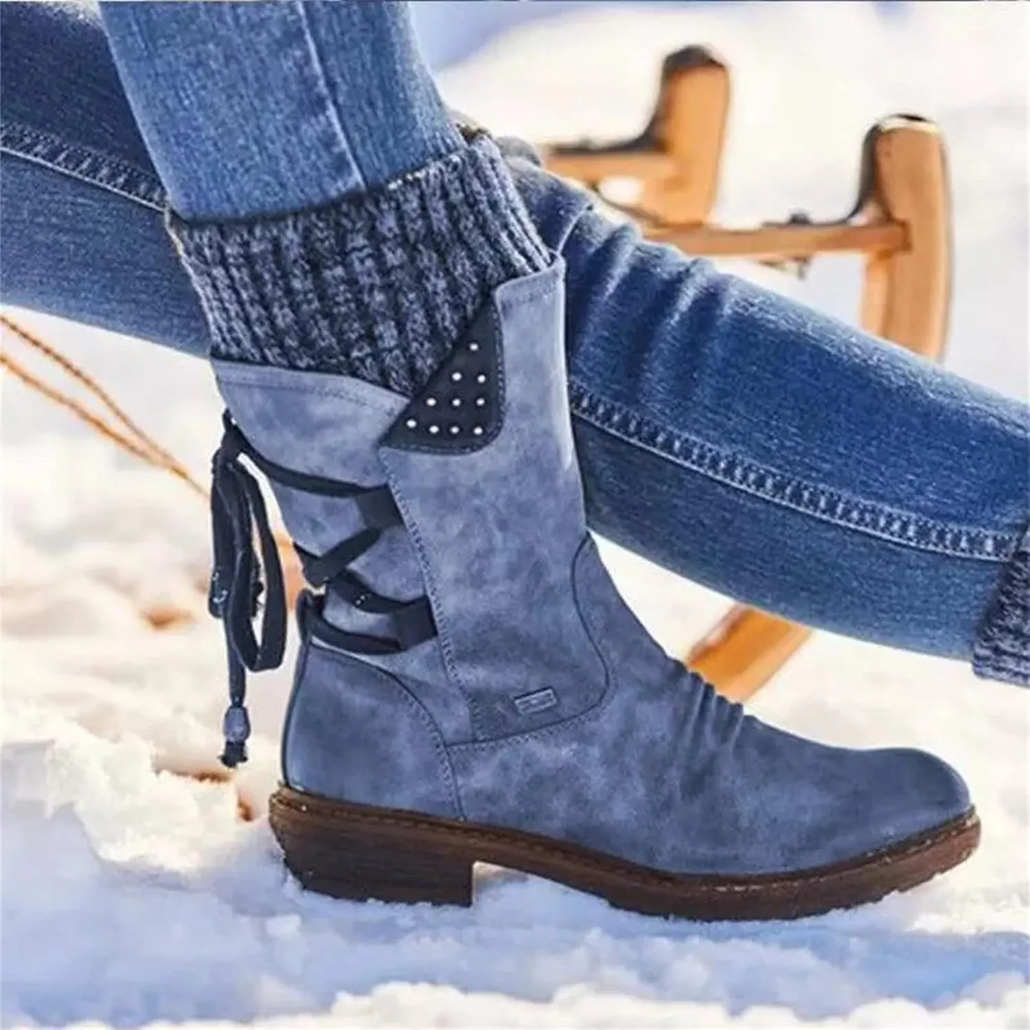 Ladmiple Cowboy Boots For Women Wide Calf Knee High Fashion Western Pointed Toe Chunky Heel Side Zipper Cowgirl Boots
