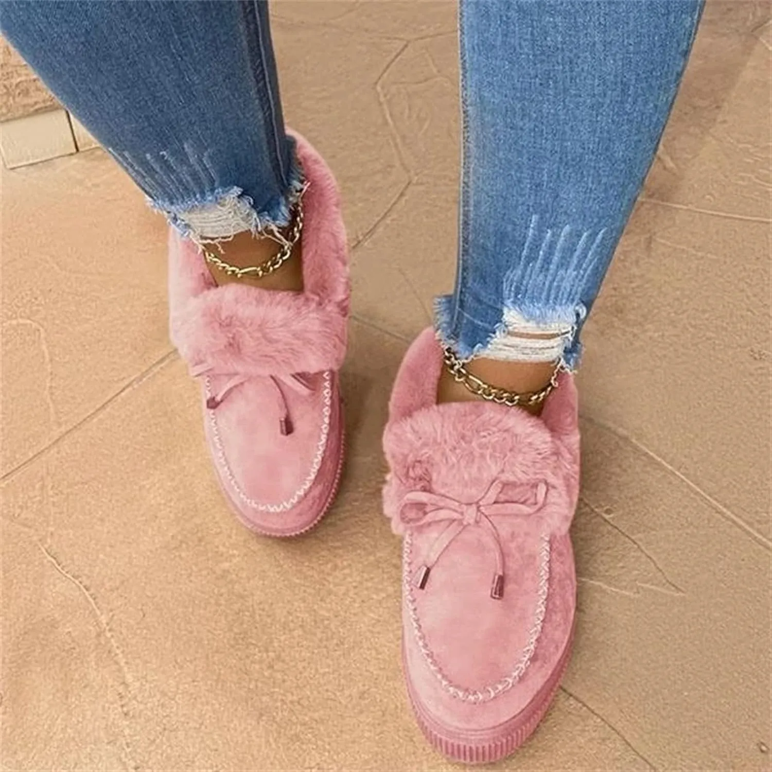 Lausiuoe Snow Boots For Women Cute Fur Lined Anti-Slip Outdoor Shoes Winter Boots Warm Comfortable Fuzzy Ankle Booties 2023