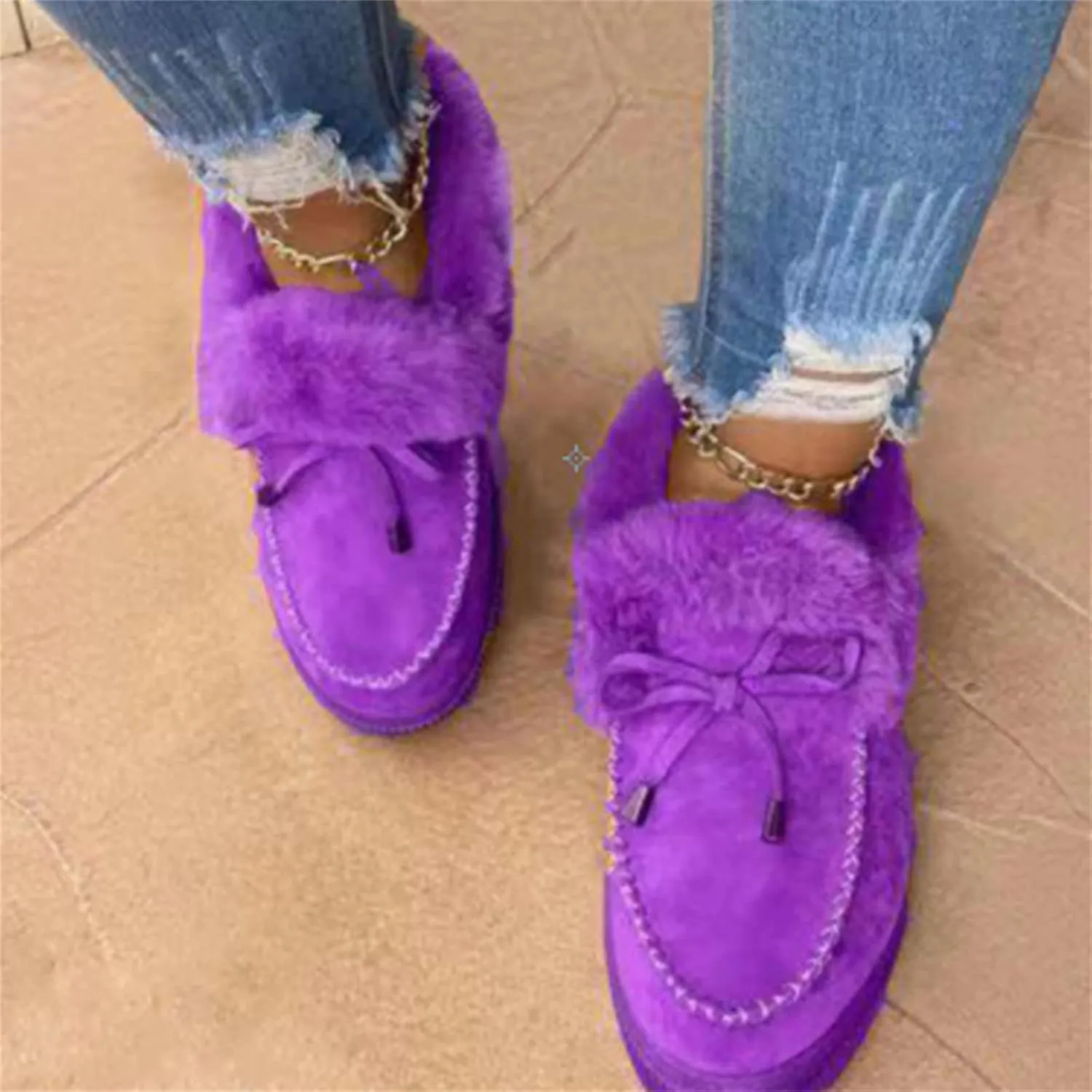 Lausiuoe Snow Boots For Women Cute Fur Lined Anti-Slip Outdoor Shoes Winter Boots Warm Comfortable Fuzzy Ankle Booties 2023