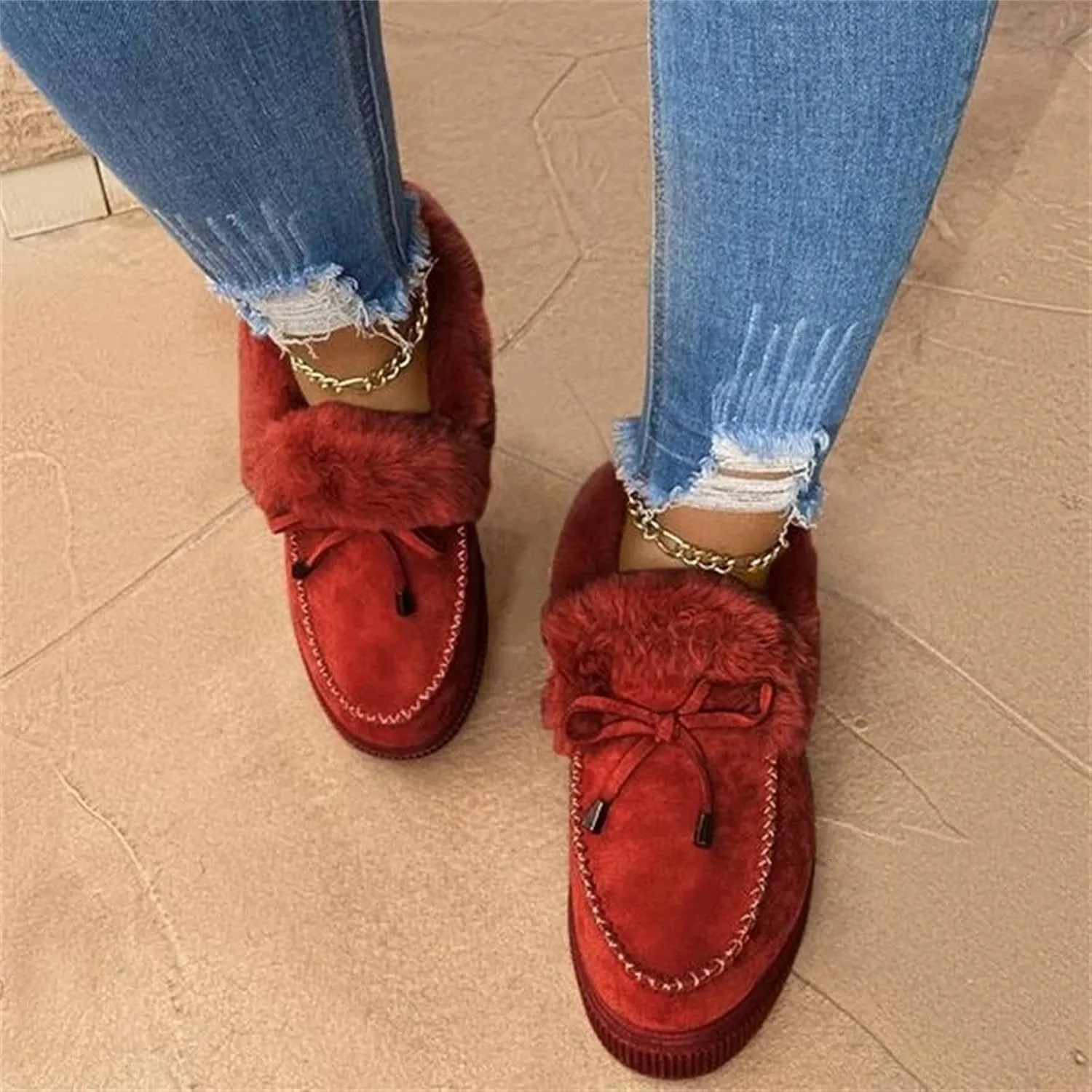 Lausiuoe Snow Boots For Women Cute Fur Lined Anti-Slip Outdoor Shoes Winter Boots Warm Comfortable Fuzzy Ankle Booties 2023