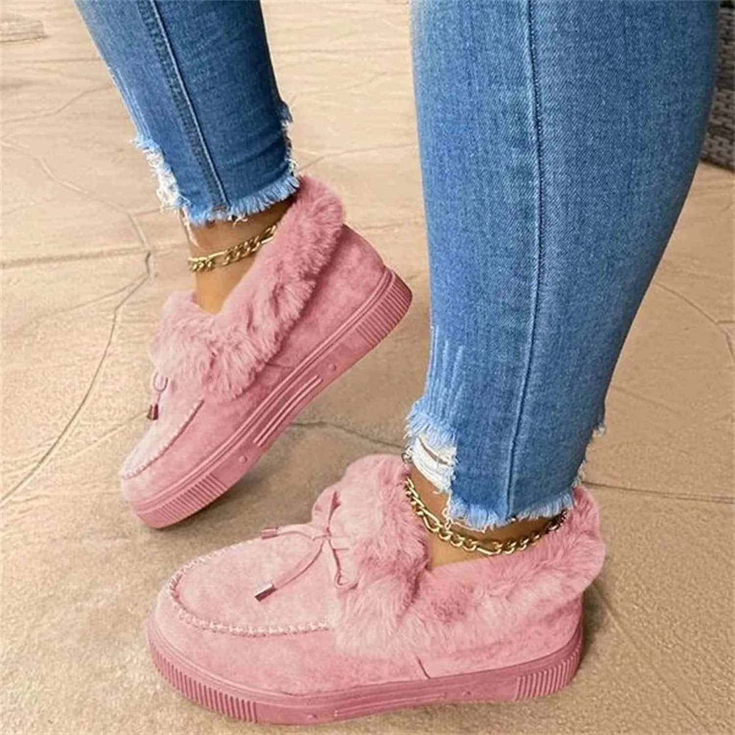 Lausiuoe Snow Boots For Women Cute Fur Lined Anti-Slip Outdoor Shoes Winter Boots Warm Comfortable Fuzzy Ankle Booties 2023