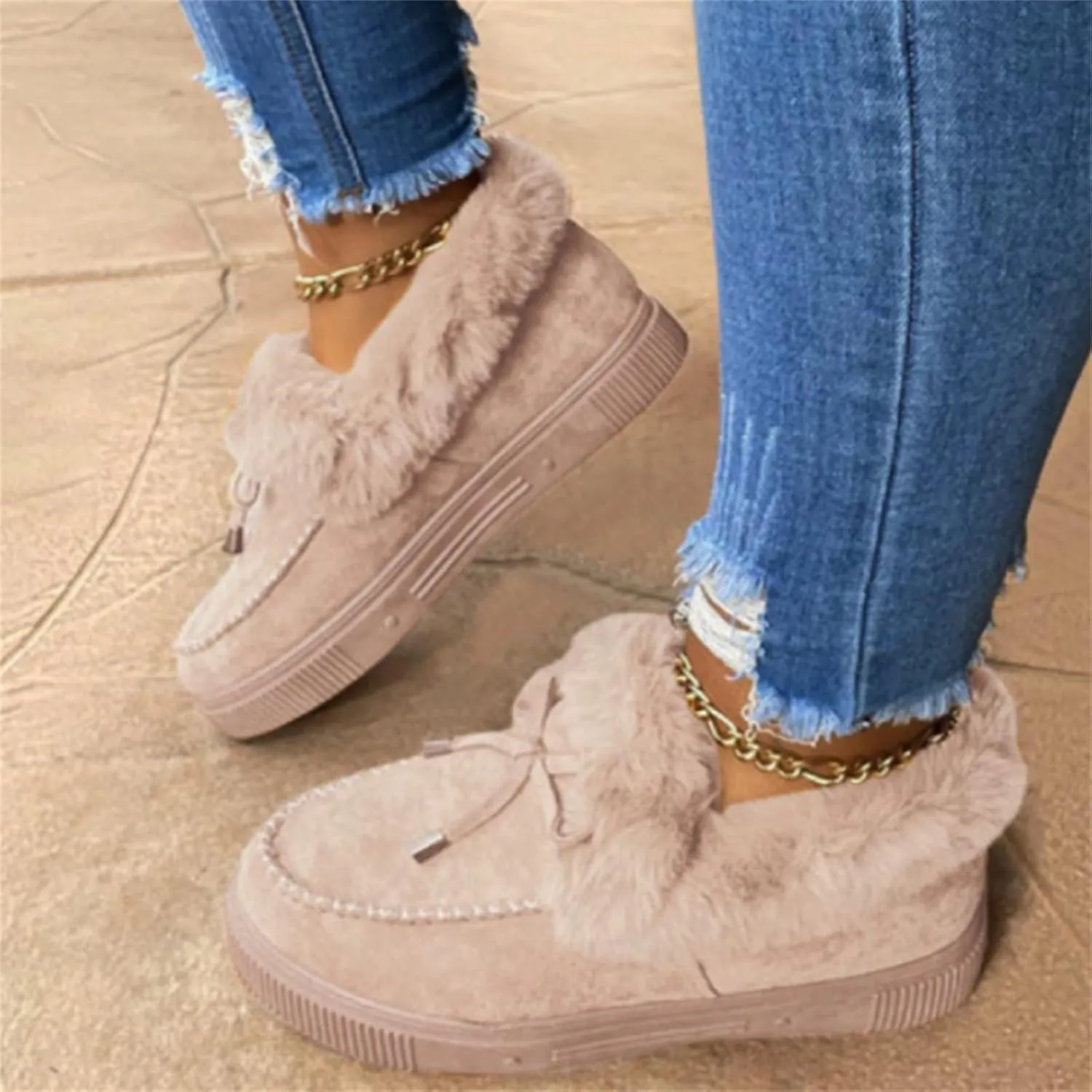 Lausiuoe Snow Boots For Women Cute Fur Lined Anti-Slip Outdoor Shoes Winter Boots Warm Comfortable Fuzzy Ankle Booties 2023