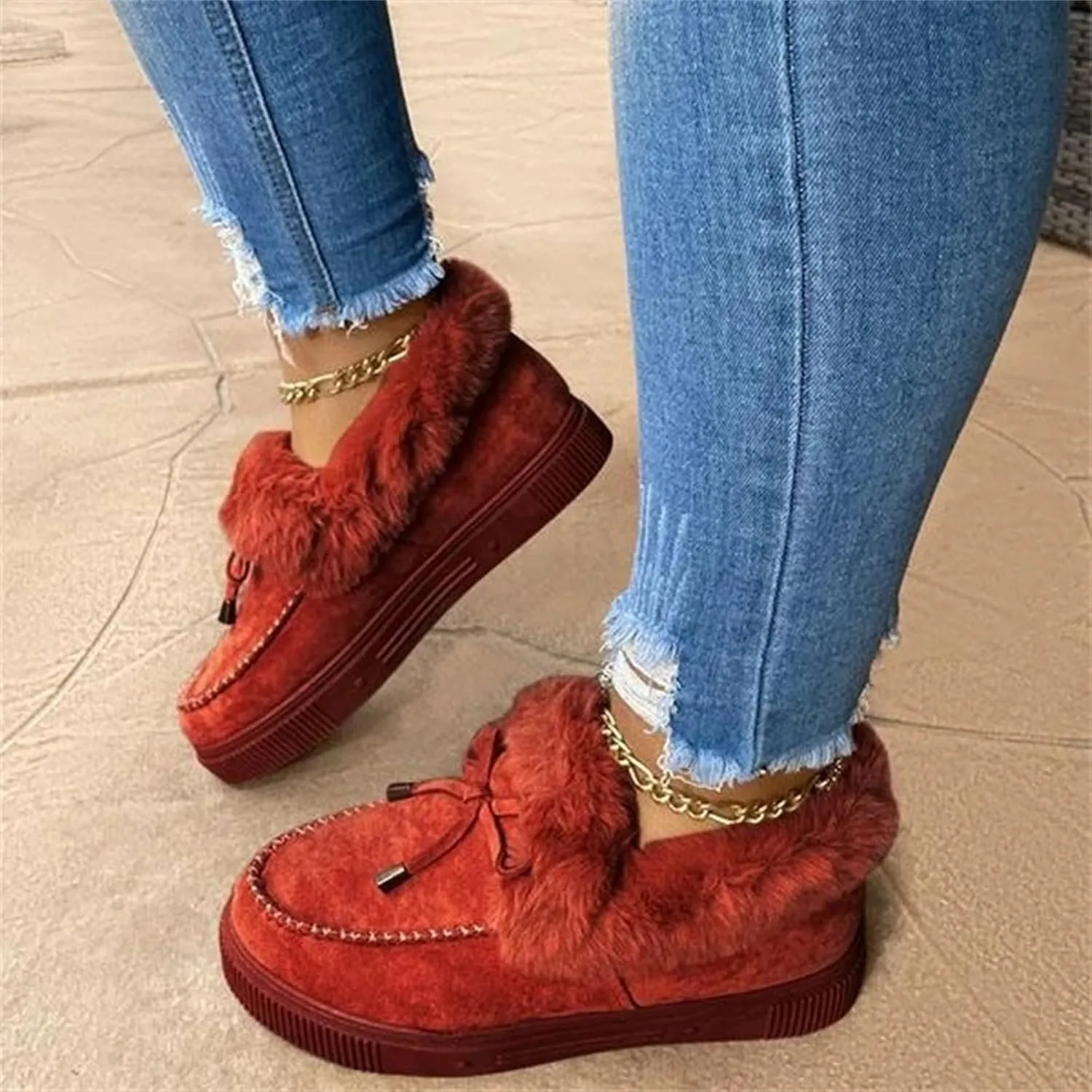 Lausiuoe Snow Boots For Women Cute Fur Lined Anti-Slip Outdoor Shoes Winter Boots Warm Comfortable Fuzzy Ankle Booties 2023