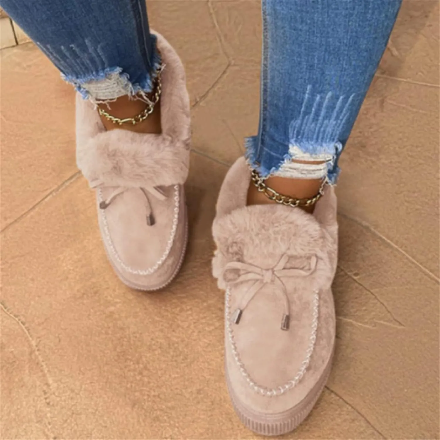 Lausiuoe Snow Boots For Women Cute Fur Lined Anti-Slip Outdoor Shoes Winter Boots Warm Comfortable Fuzzy Ankle Booties 2023