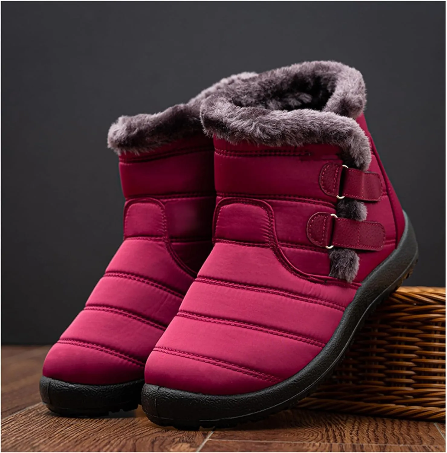 Lausiuoe Snow Boots For Women Waterproof Insulated Wide Width Winter Fur Lined Warm Slip On Ankle Booties Outdoor Shoes