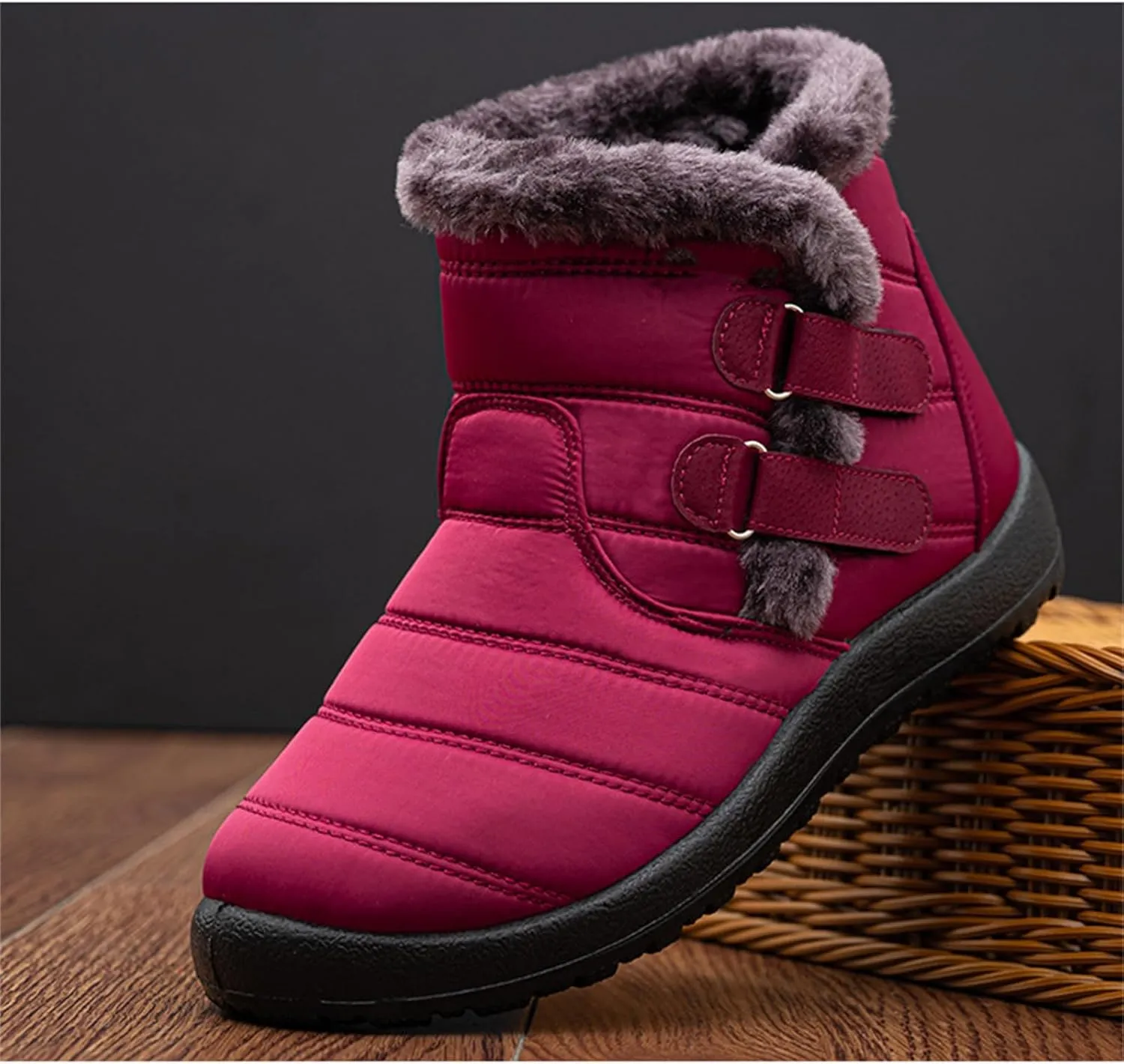Lausiuoe Snow Boots For Women Waterproof Insulated Wide Width Winter Fur Lined Warm Slip On Ankle Booties Outdoor Shoes