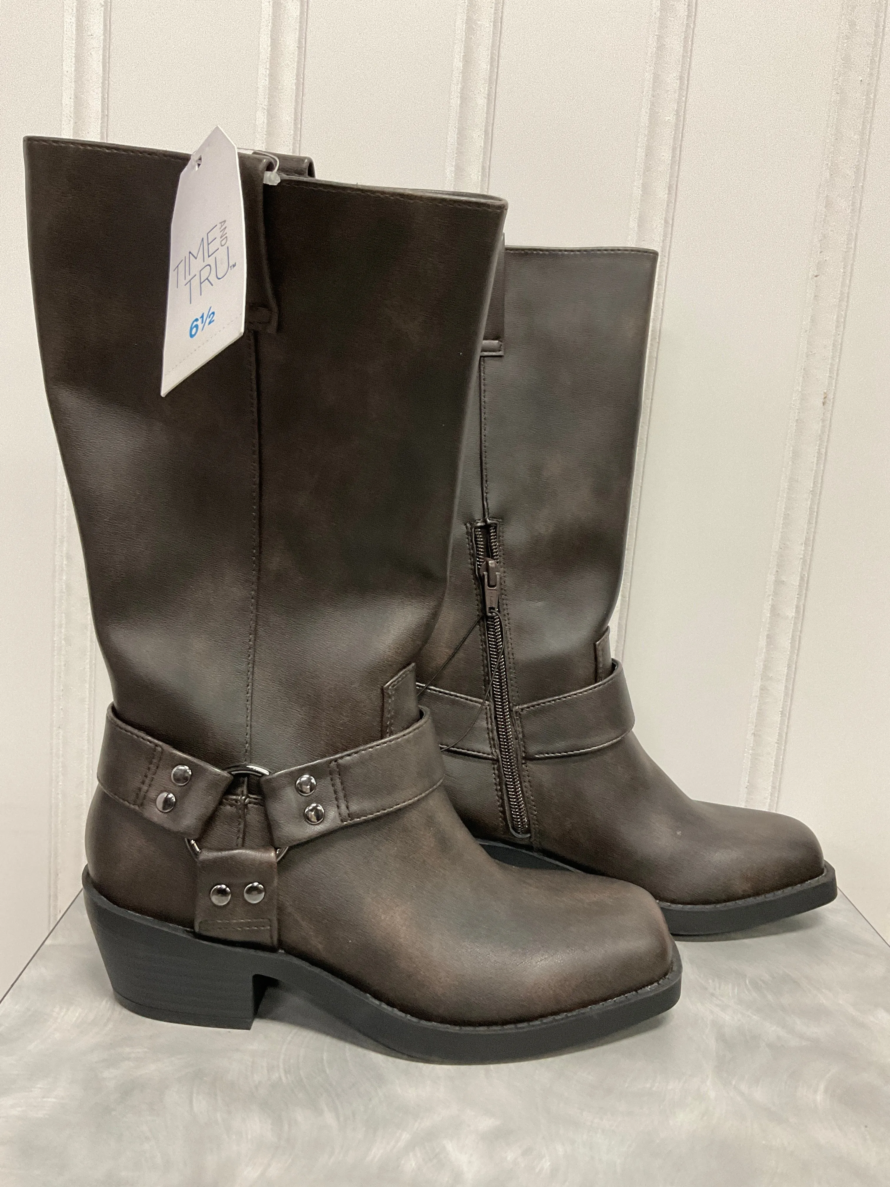 Boots Mid-Calf Heels By Time And Tru In Brown, Size:6.5 Neutral Look