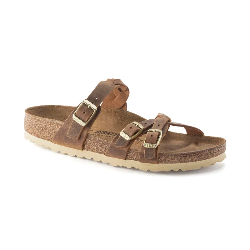 Quick Slip Sandals Women's Franca Braid Cognac Oiled Leather