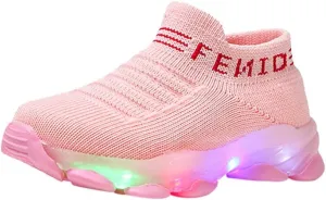 Light Up Sock Shoes for Boys Girls Toddler Mesh Flashing Sneakers Kids Breathable Sport Walking Running Shoes