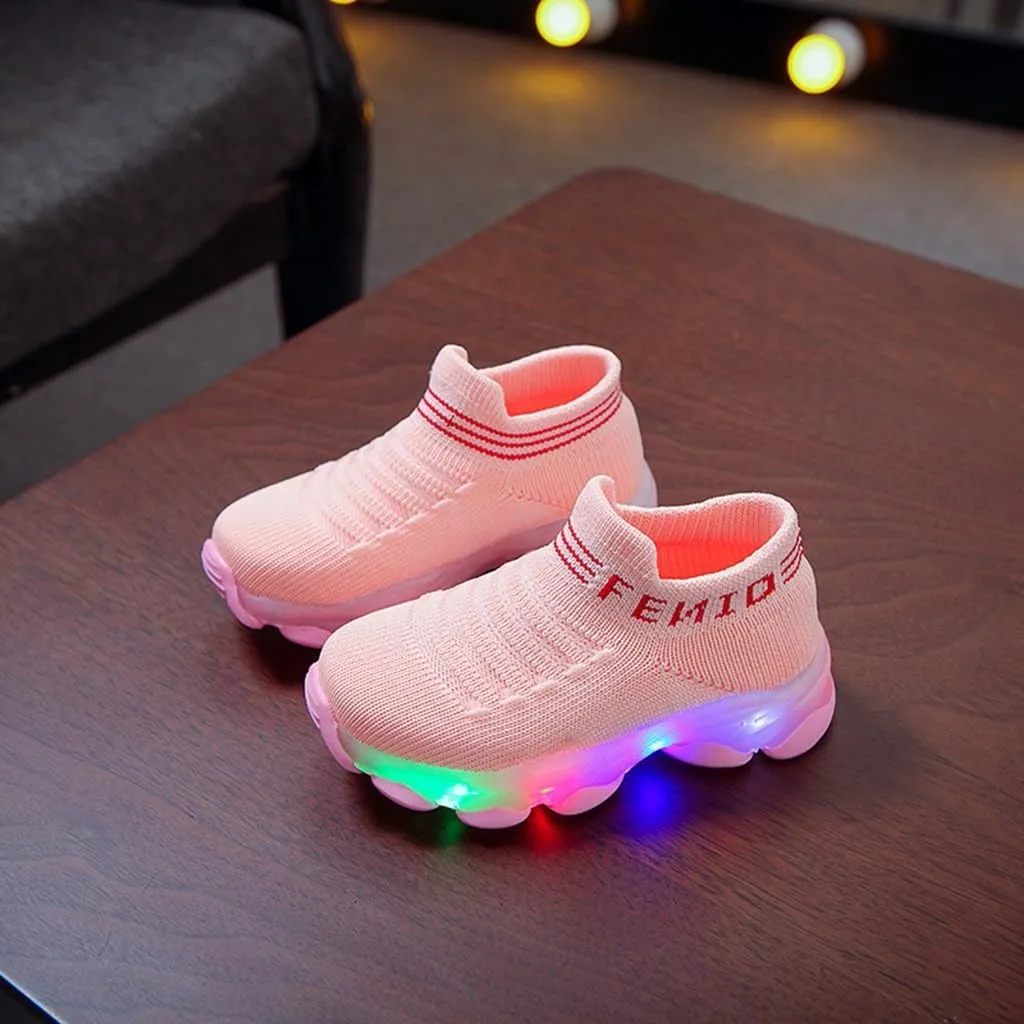 Light Up Sock Shoes for Boys Girls Toddler Mesh Flashing Sneakers Kids Breathable Sport Walking Running Shoes