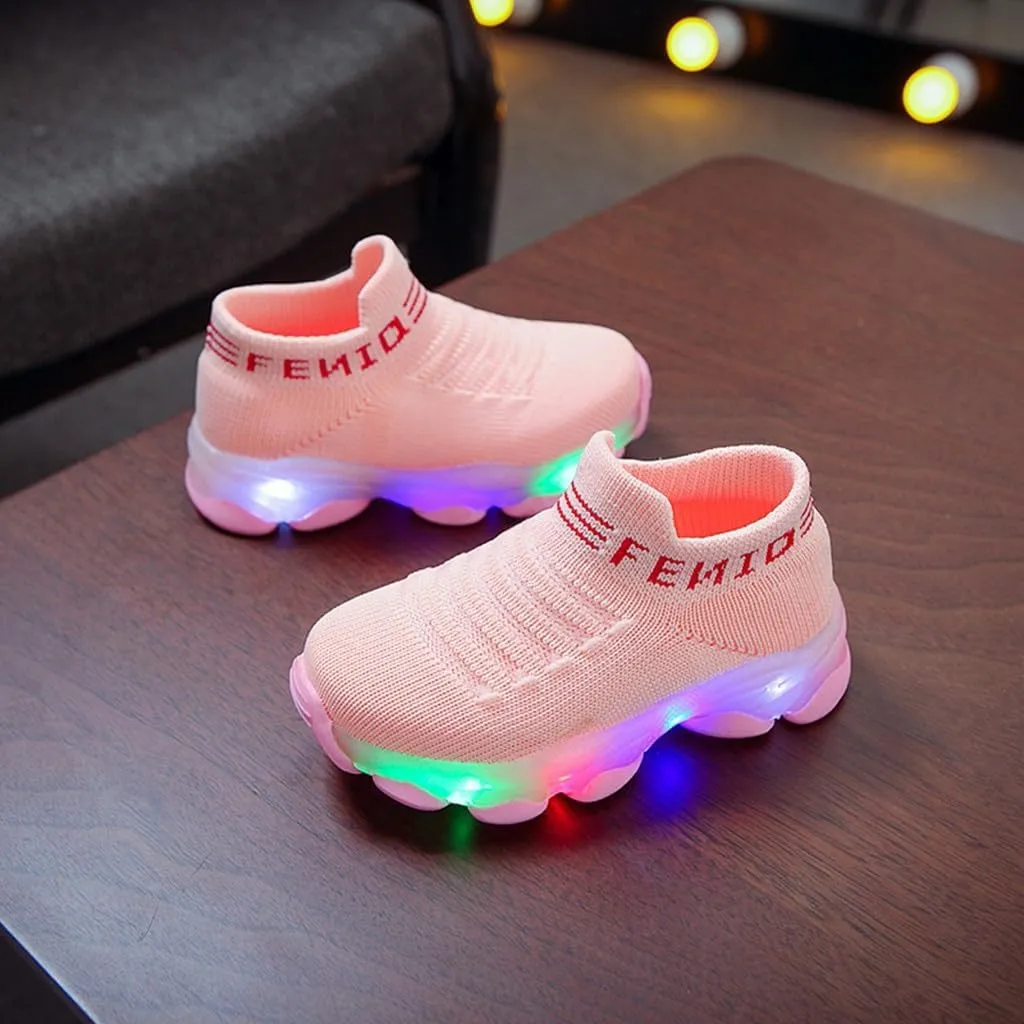 Light Up Sock Shoes for Boys Girls Toddler Mesh Flashing Sneakers Kids Breathable Sport Walking Running Shoes