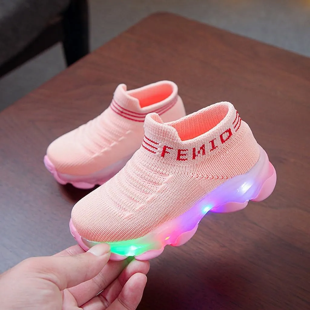 Light Up Sock Shoes for Boys Girls Toddler Mesh Flashing Sneakers Kids Breathable Sport Walking Running Shoes