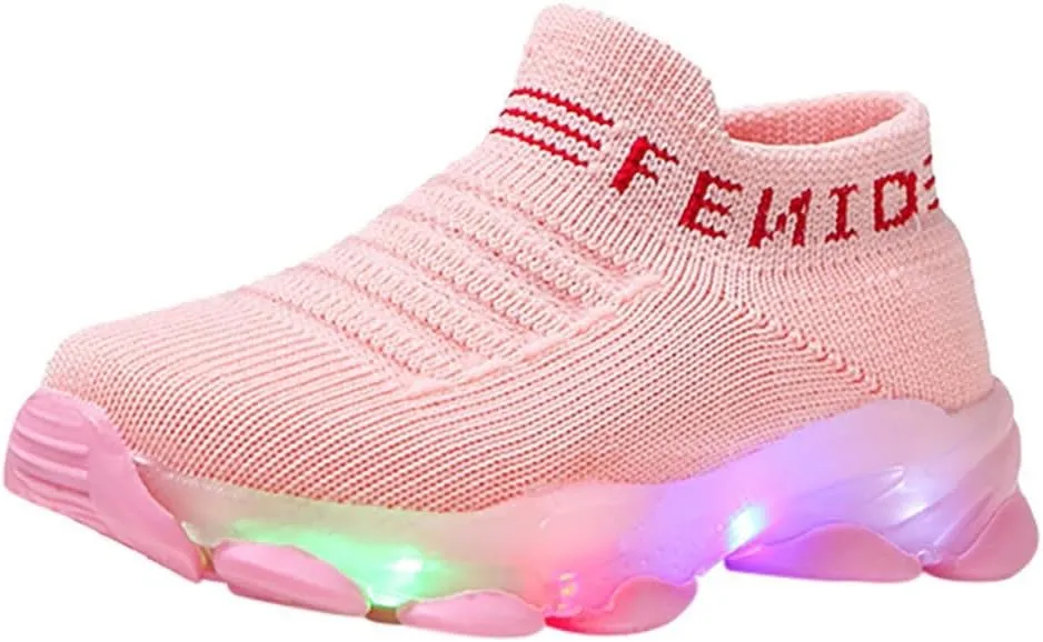 Light Up Sock Shoes for Boys Girls Toddler Mesh Flashing Sneakers Kids Breathable Sport Walking Running Shoes