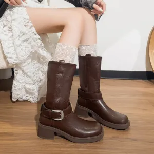 LIZAKOSHT  -  Boots Flat Platform Women's Rubber Shoes Rain Clogs Med Hoof Heels PU Boots Flat Platform Women's Rubber Shoes Rain Clogs Med PU