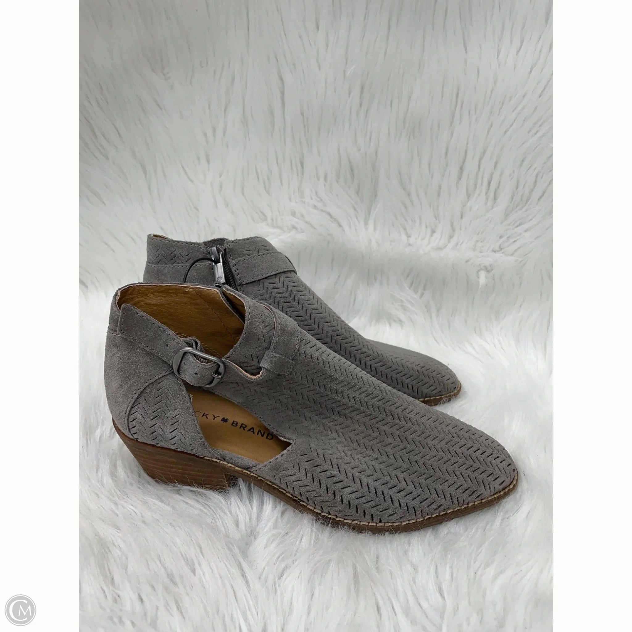 Thick Lining Boots Ankle Heels By Lucky Brand In Grey & Tan, Size: 7