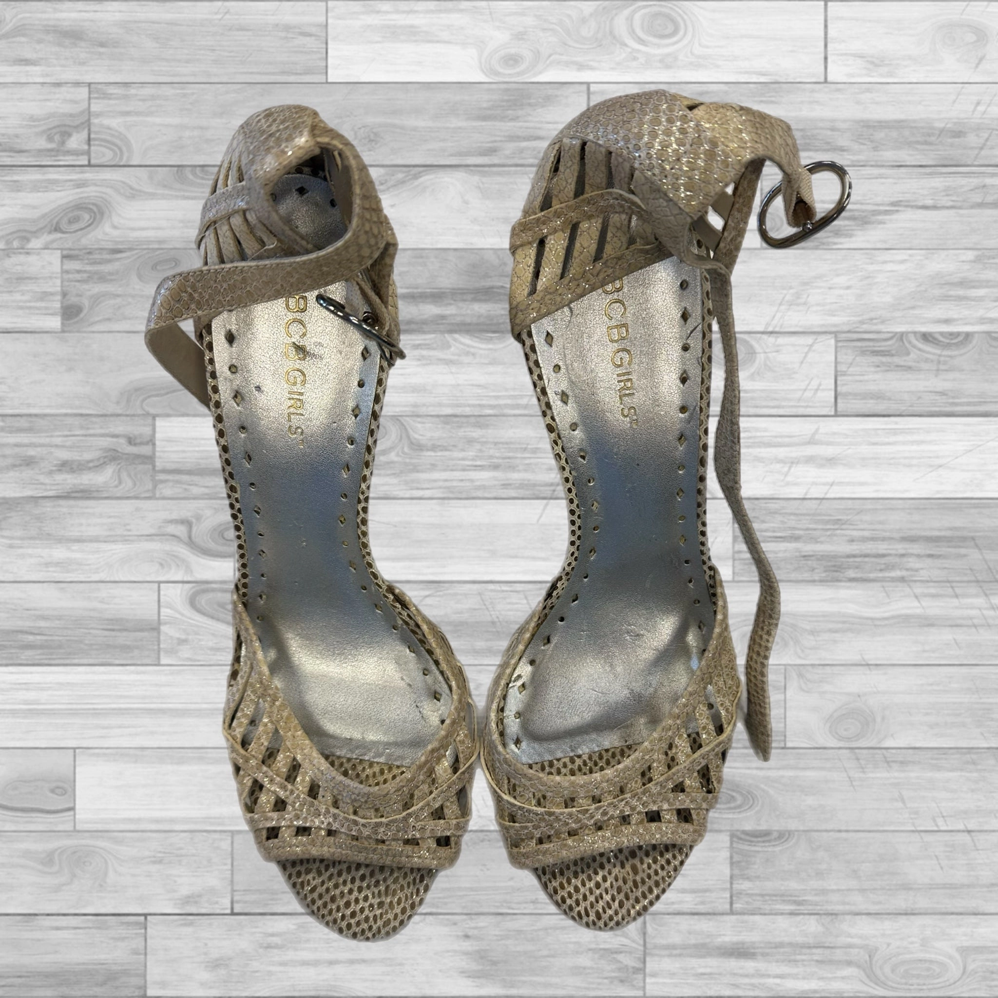 Soft Sandals Comfort Cushion Shoes Heels Stiletto By Bcbg In Gold, Size: 10