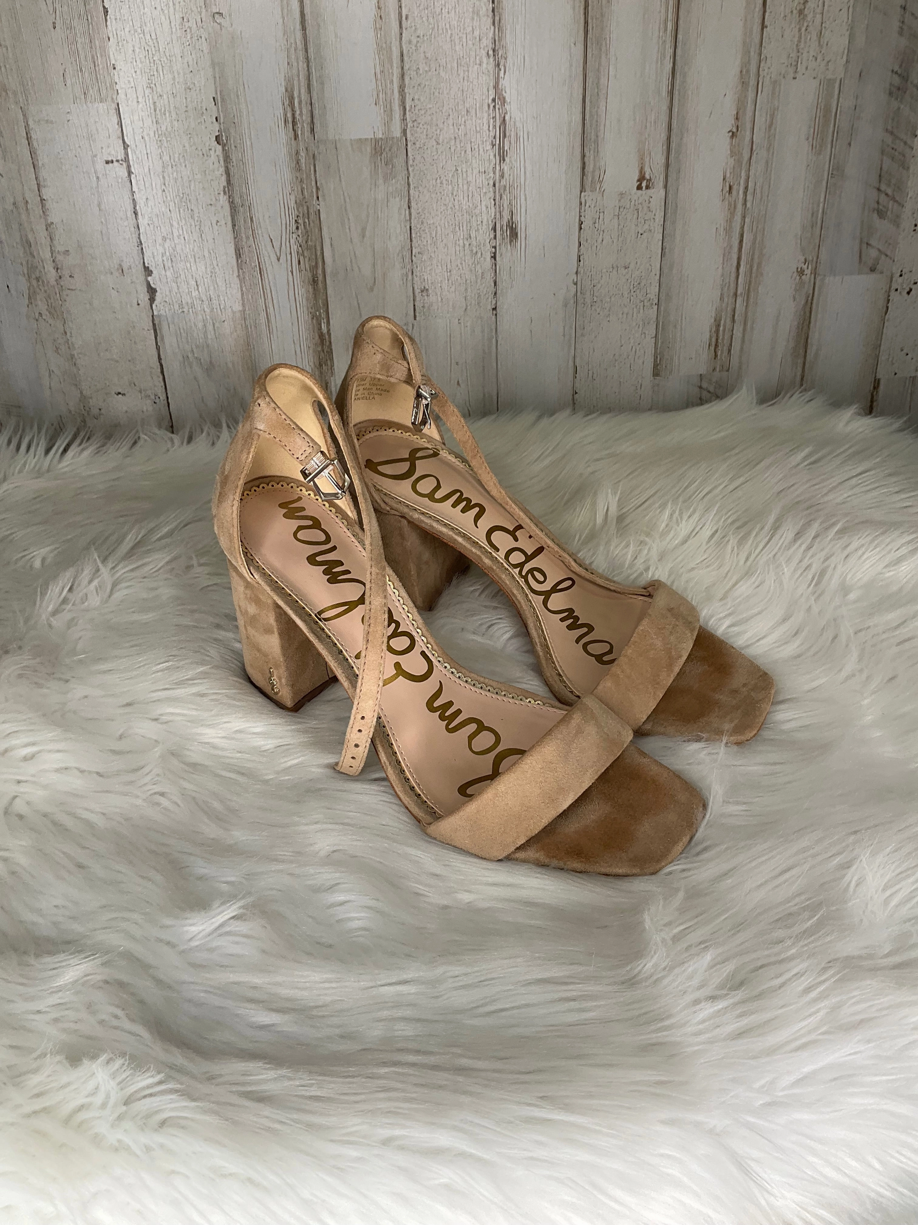 Party Shoes with Heels Open Toe Sandals Tan Shoes Heels Block Sam Edelman, Size 7.5