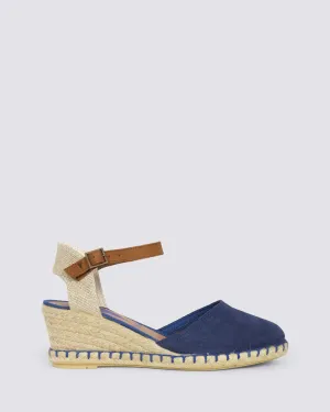 MALENA WEDGE SANDALS IRIS BLUE SUEDE