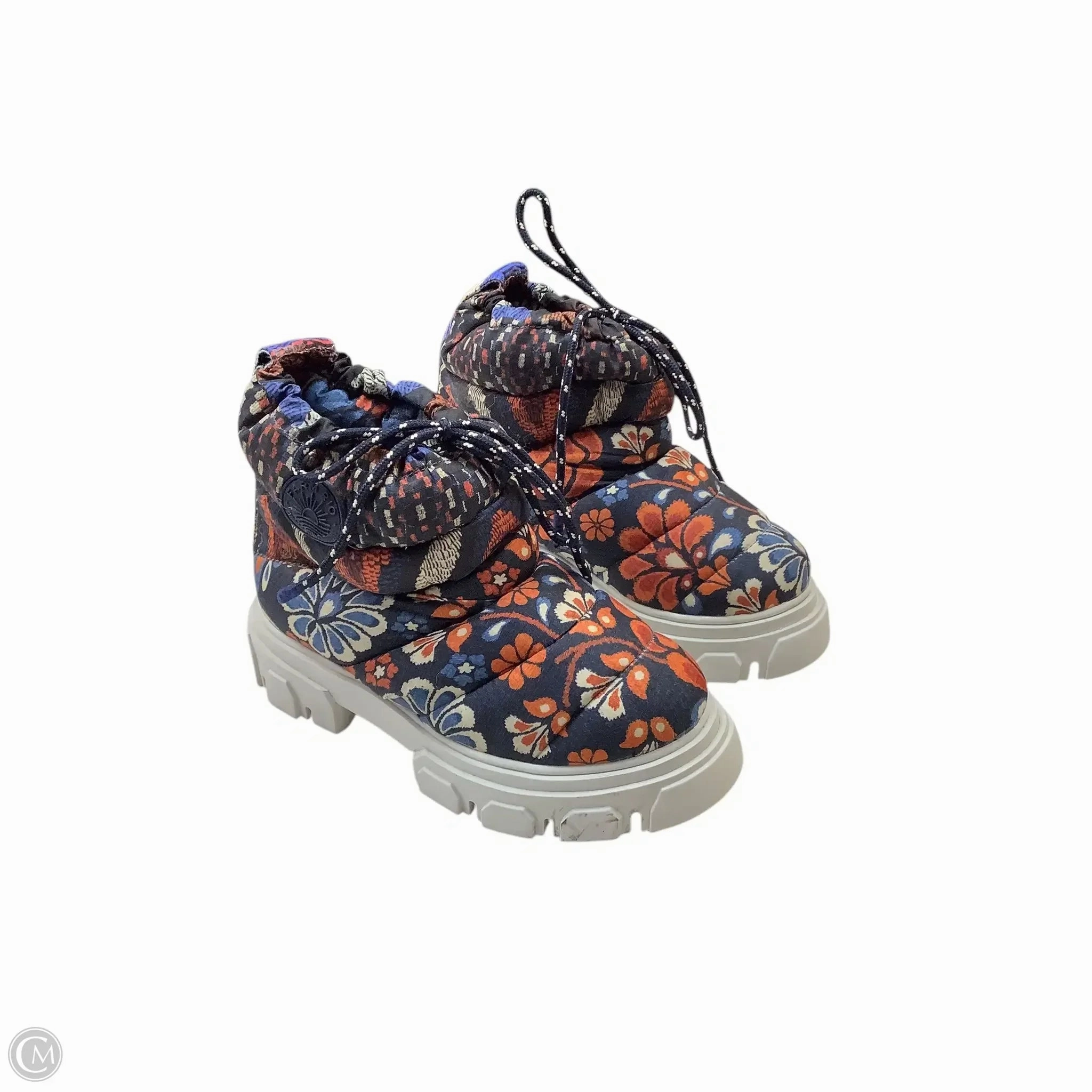 Metallic Accent Boots Ankle Flats By Farm Rio In Blue & Orange, Size: 6