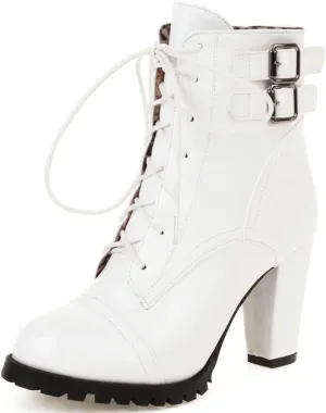 Meefit Women Block Heel Lace Up Ankle Boots Chunky High Heeled Winter Booties